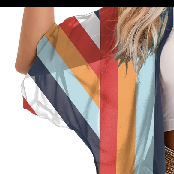 New! Semi Transparent striped Kimono Cover-Up Sz Xlarge - Picture 7 of 7